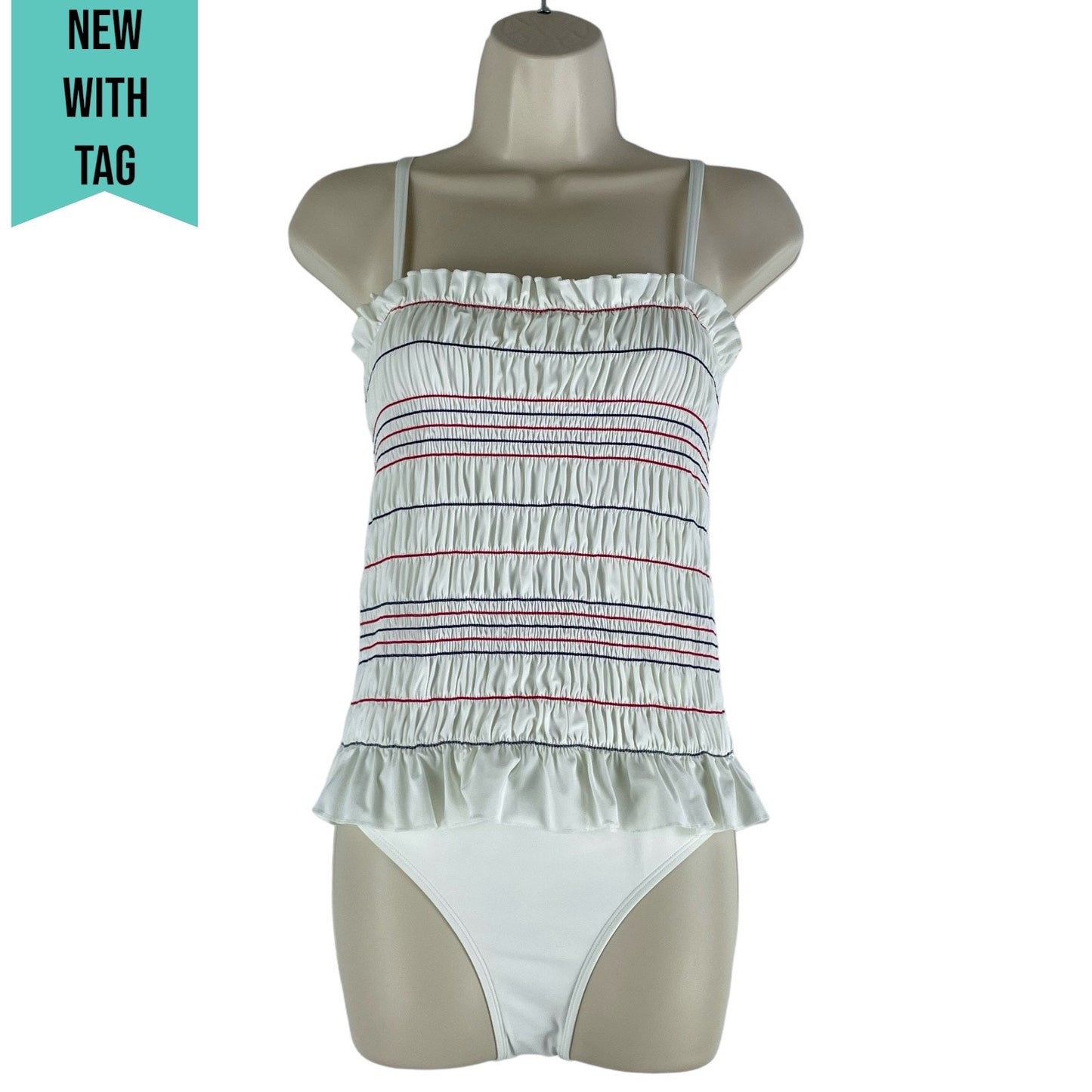 Tory Burch Costa One Piece Swimsuit Striped Ivory White Size S