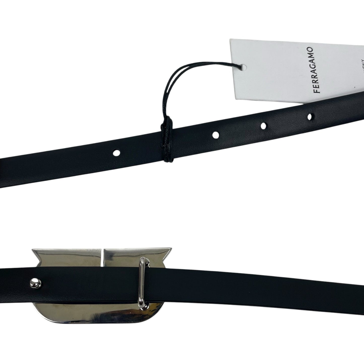 Salvatore Ferragamo Gancio Ellipse Skinny Leather Belt Size 80/32"