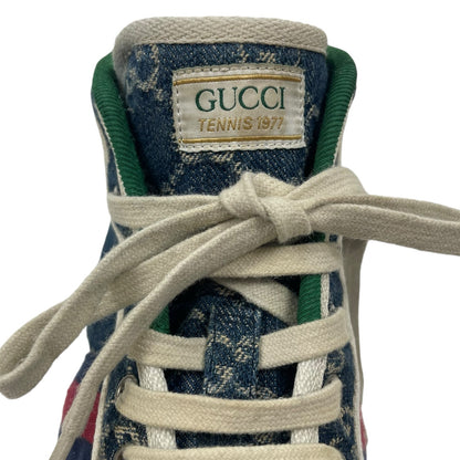 Gucci 1977 Tennis High Top Sneakers GG Monogram Denim Blue Size 8.5/ 9