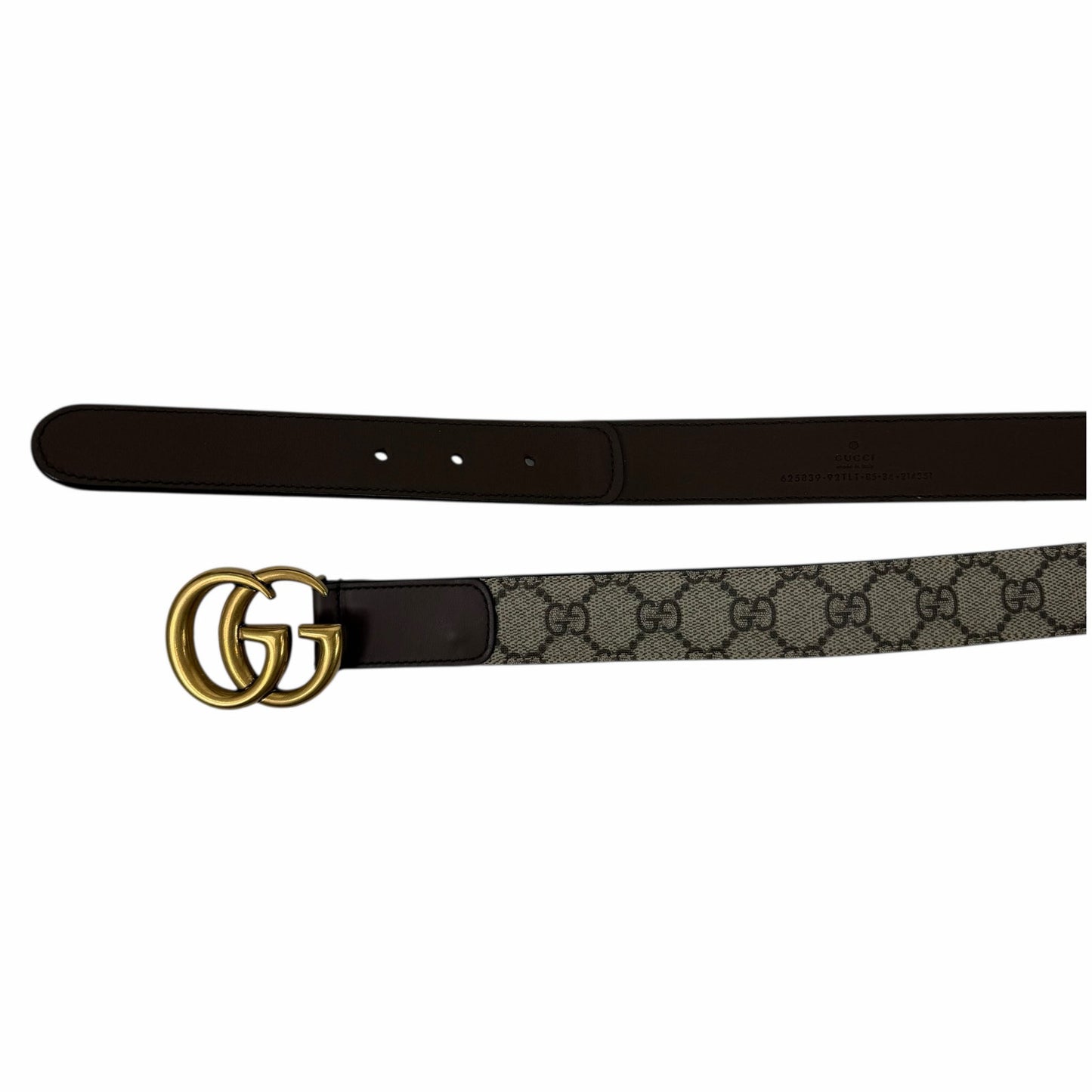 Gucci Canvas Monogram GG Buckle Supreme Leather Belt Brown Size 85cm/34"