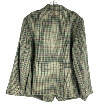 Talbots Classic Shetland Blazer Rustling Plaid Green Pink Size 16W