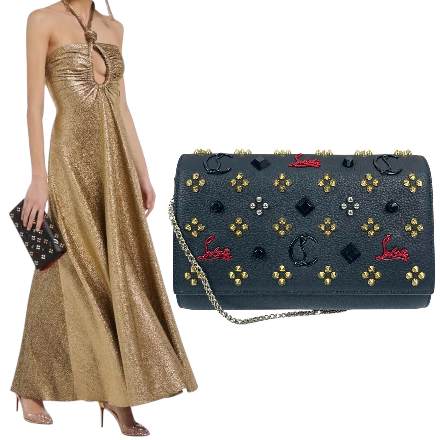 Christian Louboutin Paloma Loubinthesky Clutch Wallet on Chain Black Multi