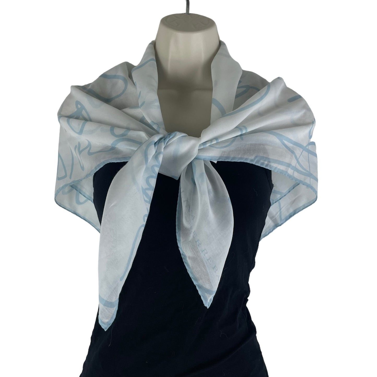 Carolina Herrera Silk Blend Printed Square Shawl Scarf White Blue 34"x 34"