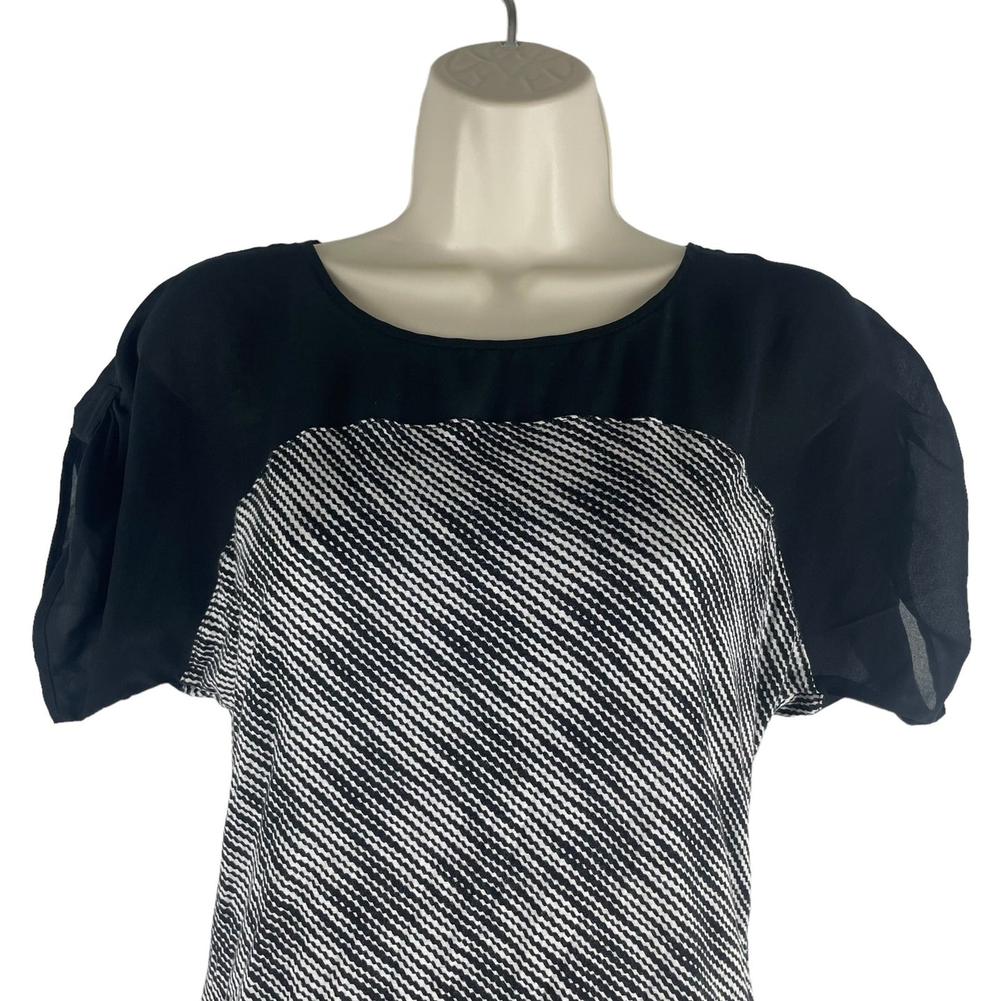 Armani Exchange Sheer Yoke Top Short Sleeve Printed Top Black Size XXS