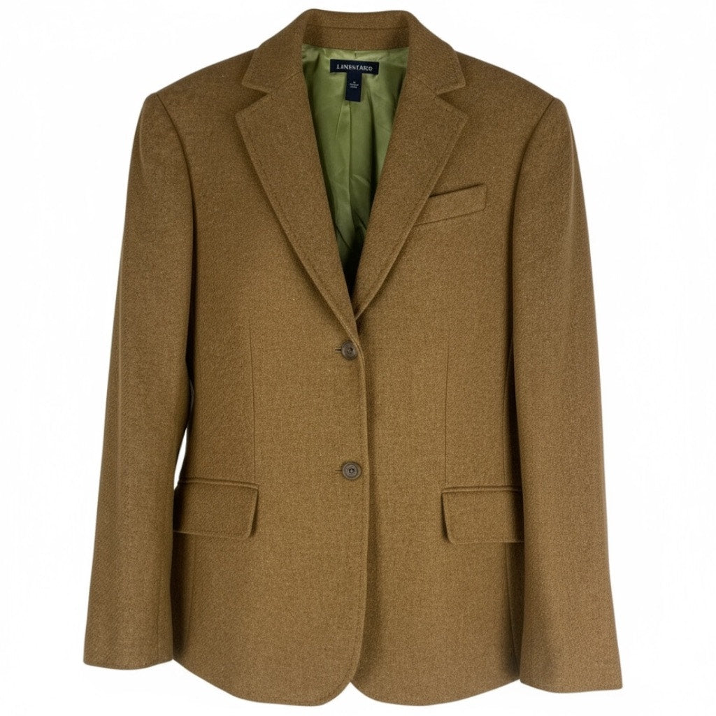 Lands' End Wool Mohair Blend 2 Button Blazer Jacket Camel Tan Size 12