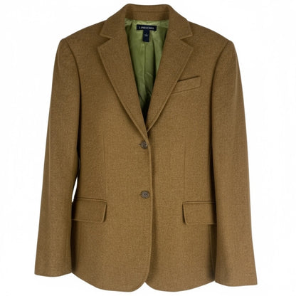 Lands' End Wool Mohair Blend 2 Button Blazer Jacket Camel Tan Size 12