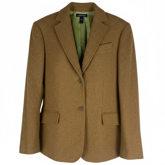Lands' End Wool Mohair Blend 2 Button Blazer Jacket Camel Tan Size 12