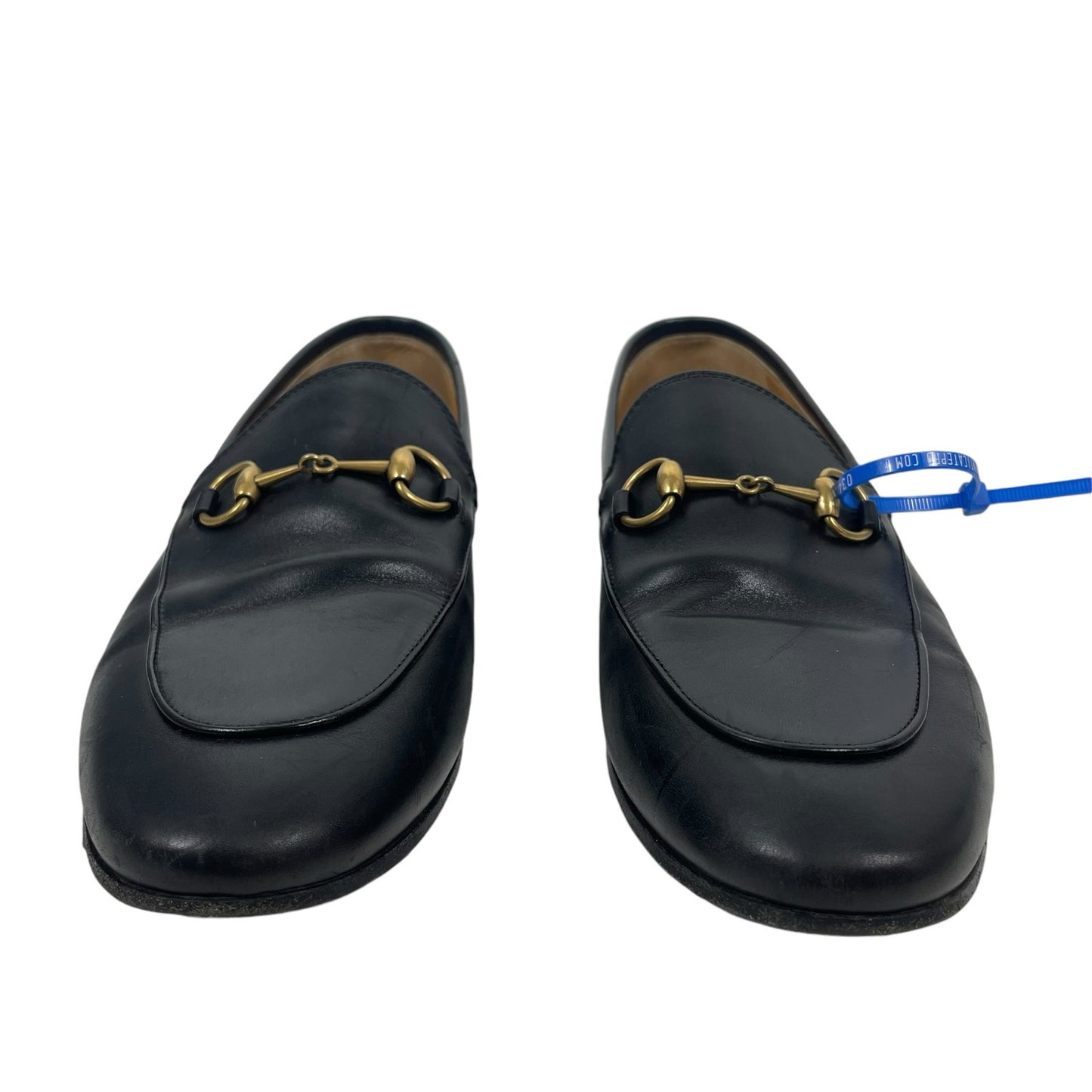 Gucci Jordaan Black Leather Loafers Horsebit Round Toe Flat Size 38.5