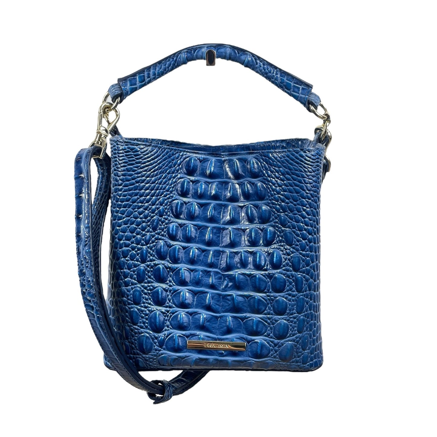 Brahmin Mini Amelia Bucket Bag Melbourne Croc Embossed Electric Blue