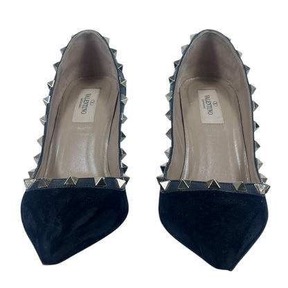 Valentino Garavani Black Rockstud Suede Pointed Toe Pump Size 36.5