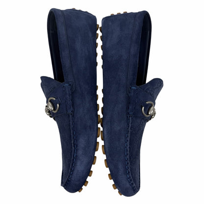 Gucci Byorn Guccisima Horsebit Suede Driver Loafer Blue Size 11/US 11.5