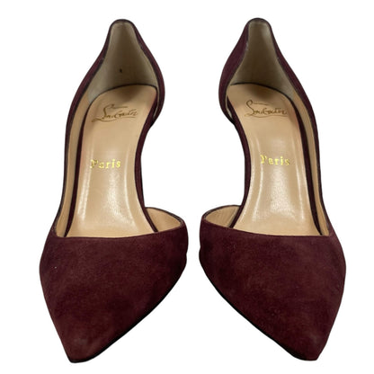 Christian Louboutin Iriza 100mm Half d'Orsay Suede Pump Burgundy Size 38.5