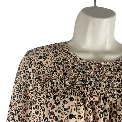 Parker Smocked Detail Animal Printed Blouse Mini Camel Jungle Size XS