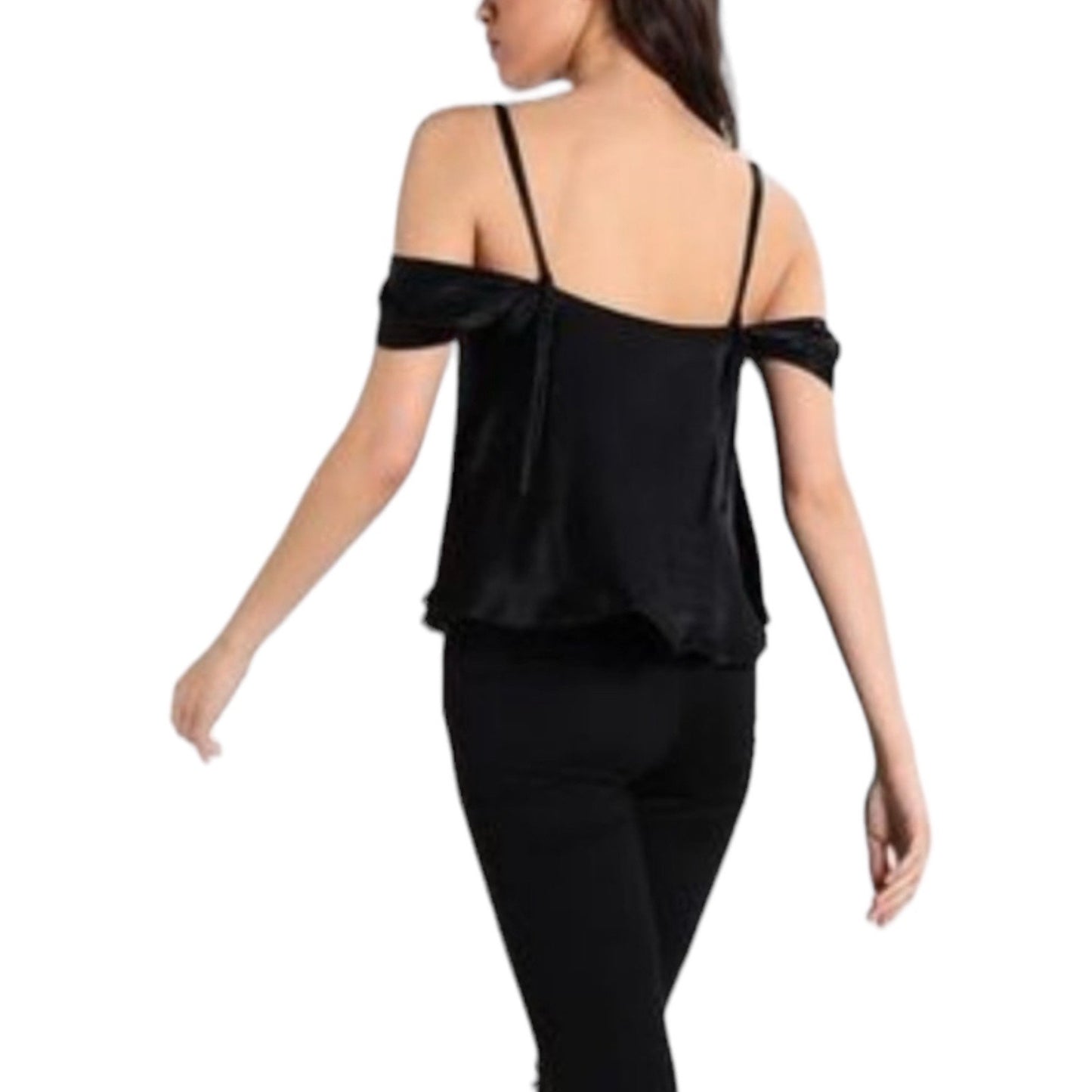 Topshop Cold Shoulder Satin Cami Top Loop Tie Black Size 2