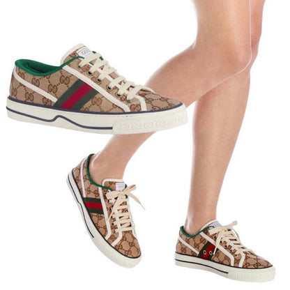 Gucci GG Tennis 1977 Sneakers Lace Up Beige Ebony Original Size 38