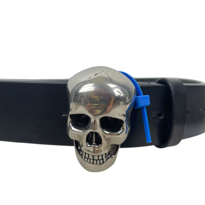 Alexander Mcqueen 3D Skull Black Leather Belt Silver Bucklet Size 90/36
