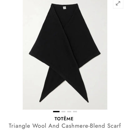 Toteme Triangle Wool & Cashmere Blend Scarf Wrap Black One Size