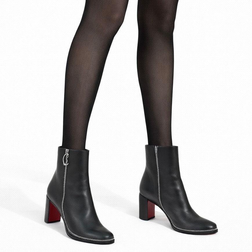 Christian Louboutin CL Zip 70 Calf Leather Ankle Boots Black Size 40