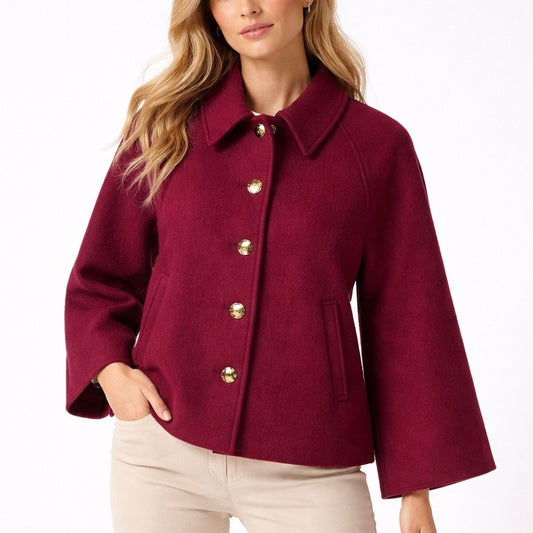 J. Crew Cropped Wool Blend Swing Coat Vintage Burgundy Size M Petite