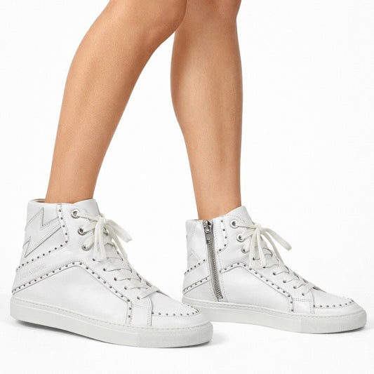 Zadig & Voltaire High Flash Studded Leather High Top Sneaker White Size 40
