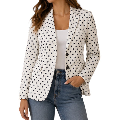 J. Crew Linen Schoolboy Blazer Jacket in Polka Dots White Navy Size 6