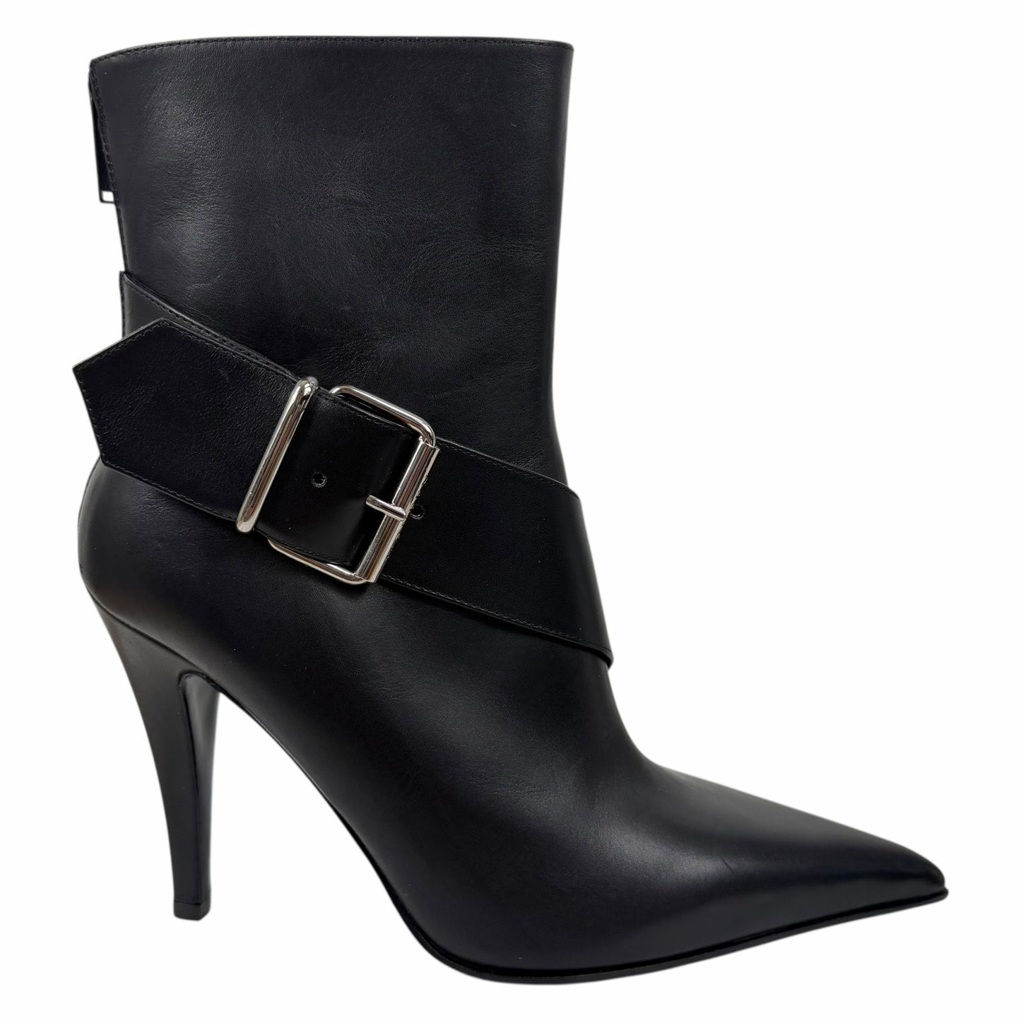 Alexander McQueen Heron Buckle Leather Heeled Boot Black Size 38