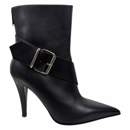 Alexander McQueen Heron Buckle Leather Heeled Boot Black Size 38