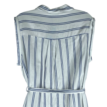 Cotton On Alexis Shirt Dress Sleeveless Belt Tie White Blue Size M