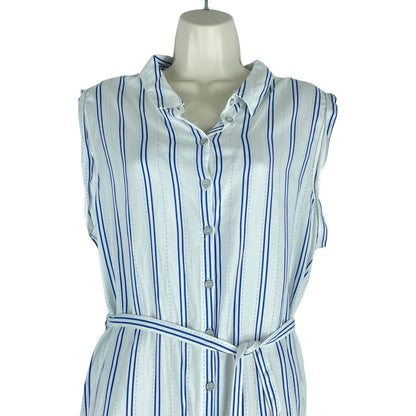 Cotton On Alexis Shirt Dress Sleeveless Belt Tie White Blue Size M