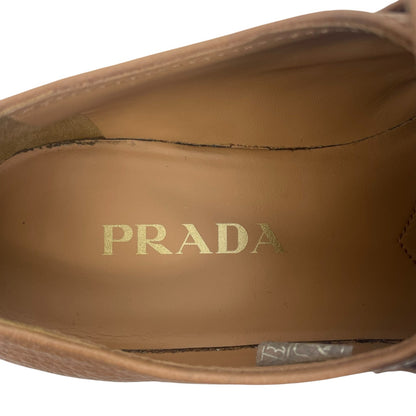 Prada Triangle Logo Pebble Leather Platform Loafer in Brown Size 37.5