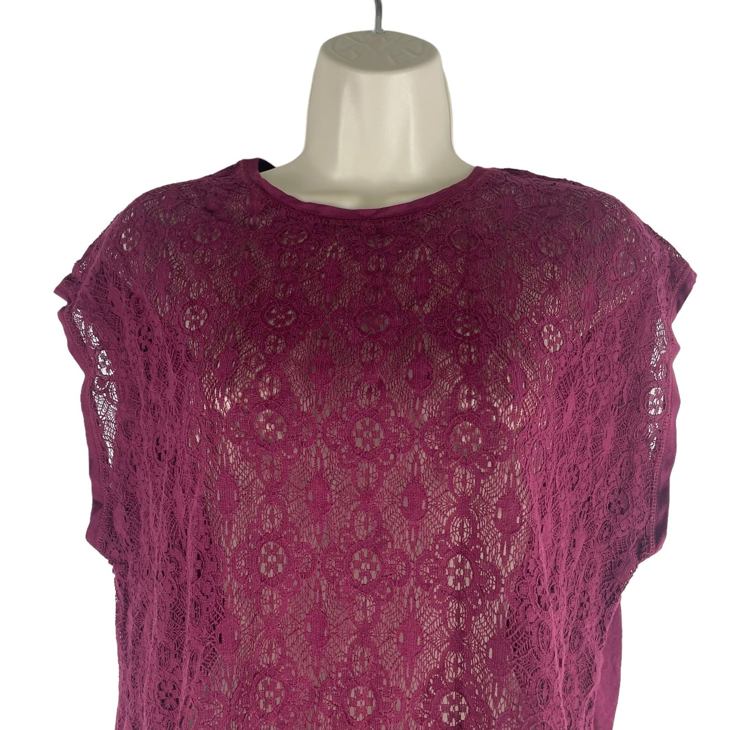 Old Navy Sleeveless Lace Front Boxy Top Soft Jersey Burgundy Size S