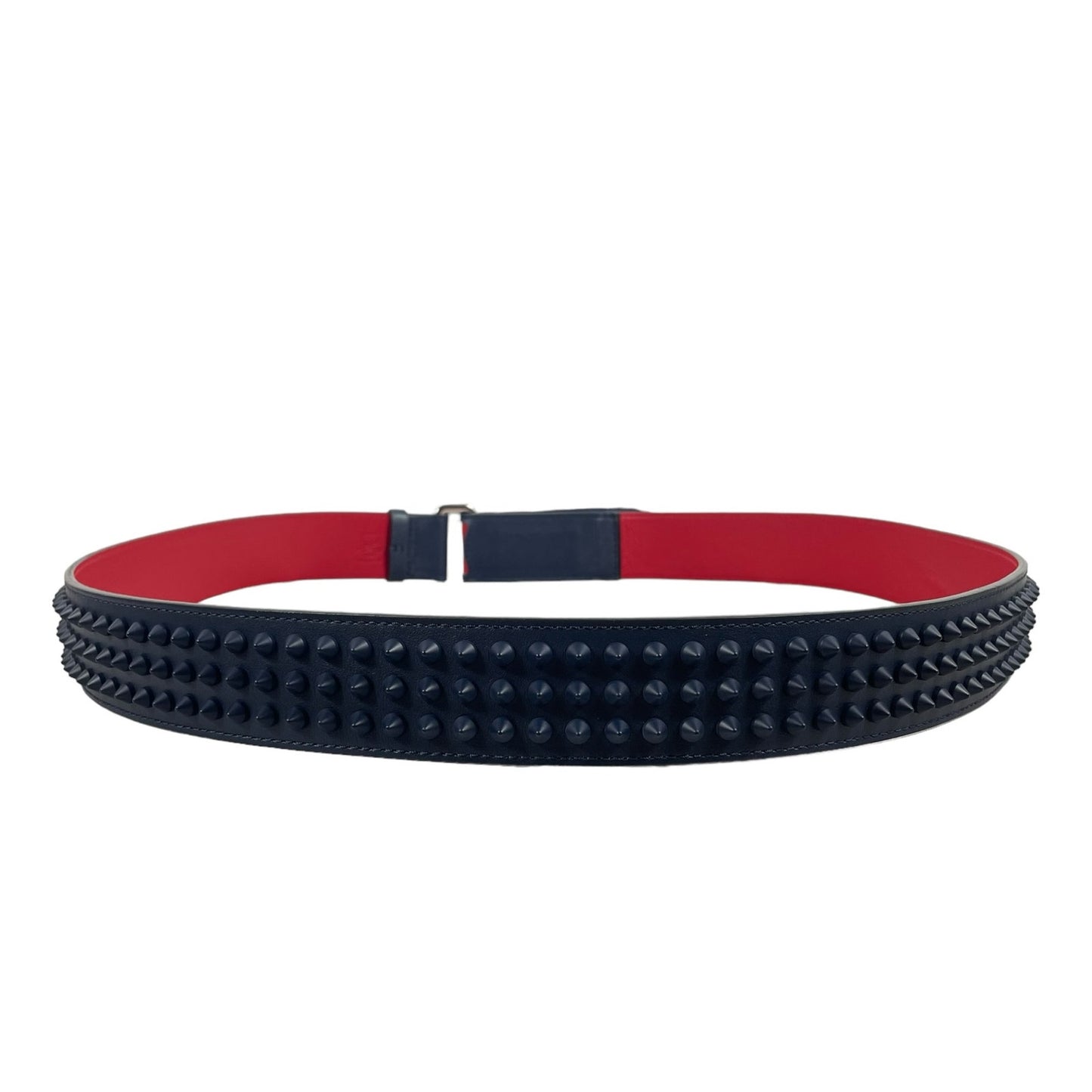 NEW Christian Louboutin Loubi Spike Logo Leather Belt Navy Size 115/46