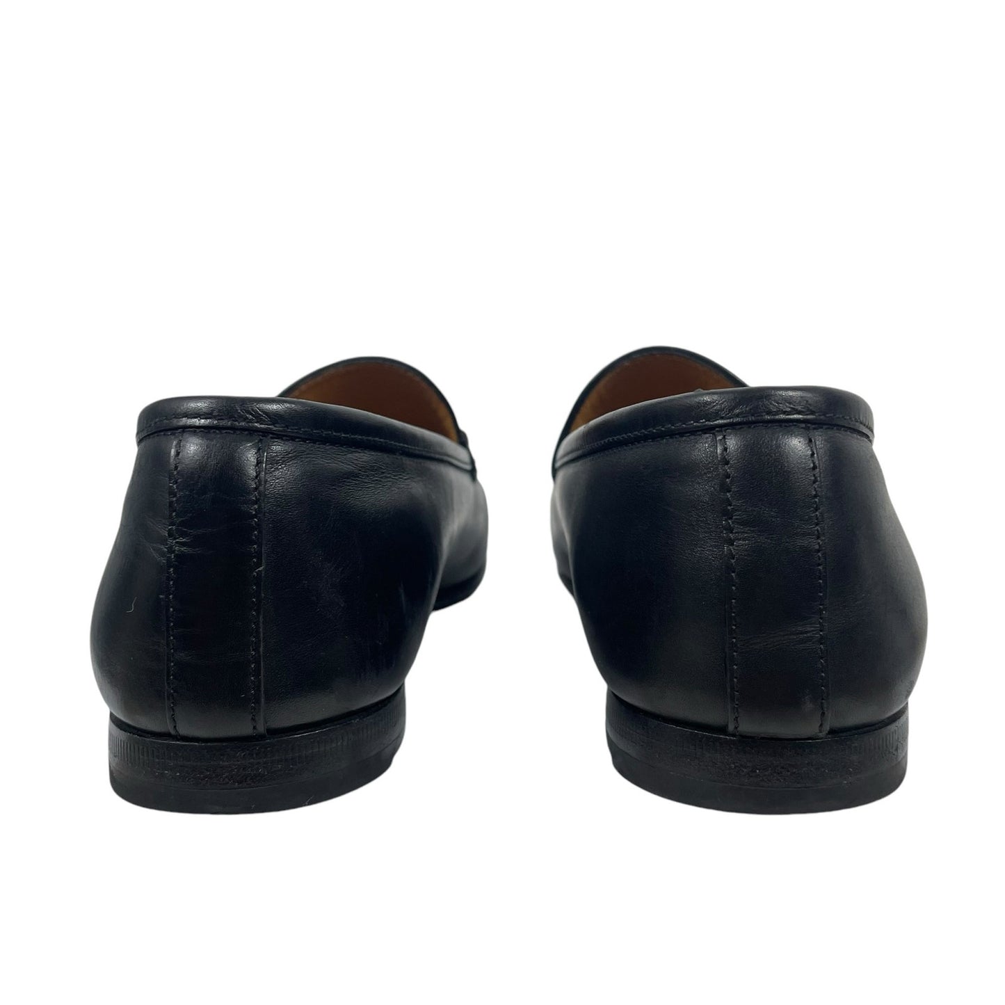 Gucci Jordaan Black Leather Loafers Horsebit Round Toe Flat Size 38.5