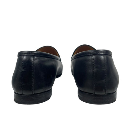 Gucci Jordaan Black Leather Loafers Horsebit Round Toe Flat Size 38.5