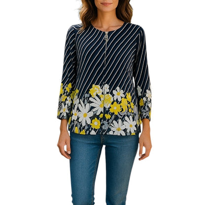 Bob Mackie Diagonal Stripe Multi-Floral Ponte Knit Jacket Gray Size S