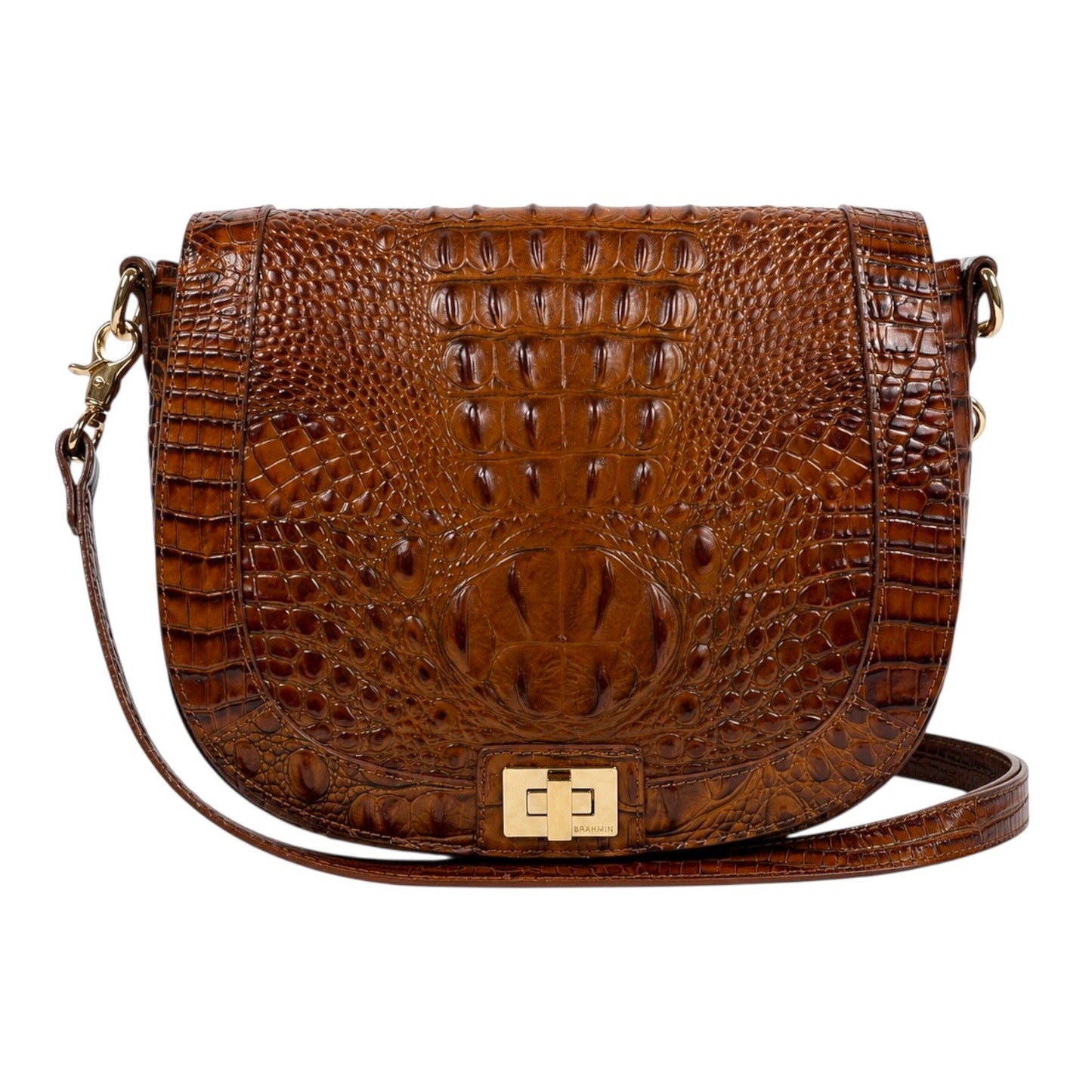 Brahmin Sonny Melbourne Turnlock Flap Crossbody Bag Pecan Brown