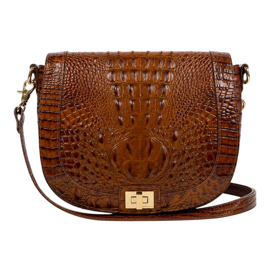 Brahmin Sonny Melbourne Turnlock Flap Crossbody Bag Pecan Brown