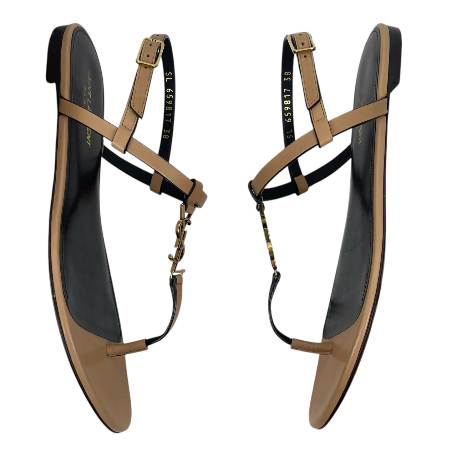 Saint Laurent Cassandra Logo Leather Slingback Thong Sandal Tan Size 38