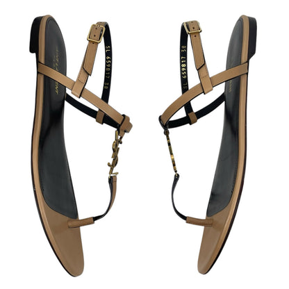 Saint Laurent Cassandra Logo Leather Slingback Thong Sandal Tan Size 38