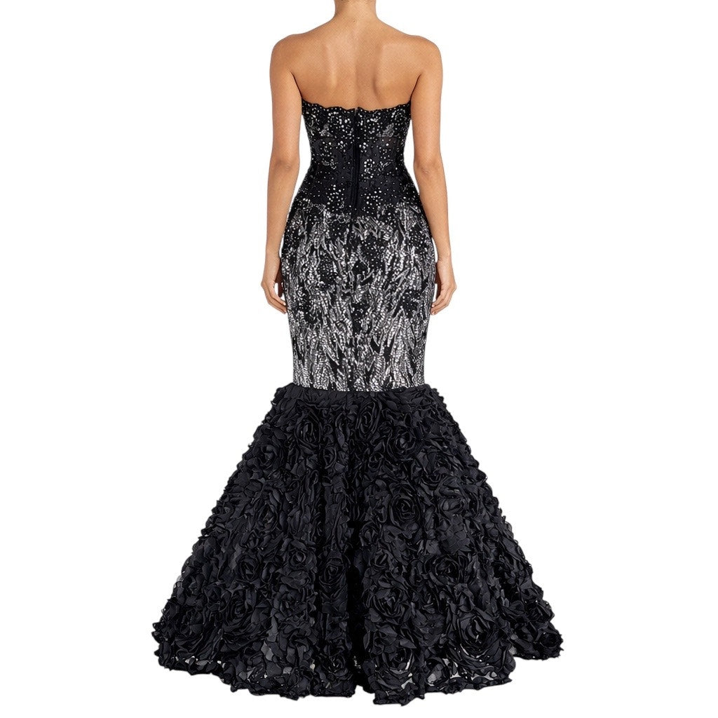 Xtreme Strapless Lace Sequin Mermaid Evening Gown 3D Floral Petal Size 6