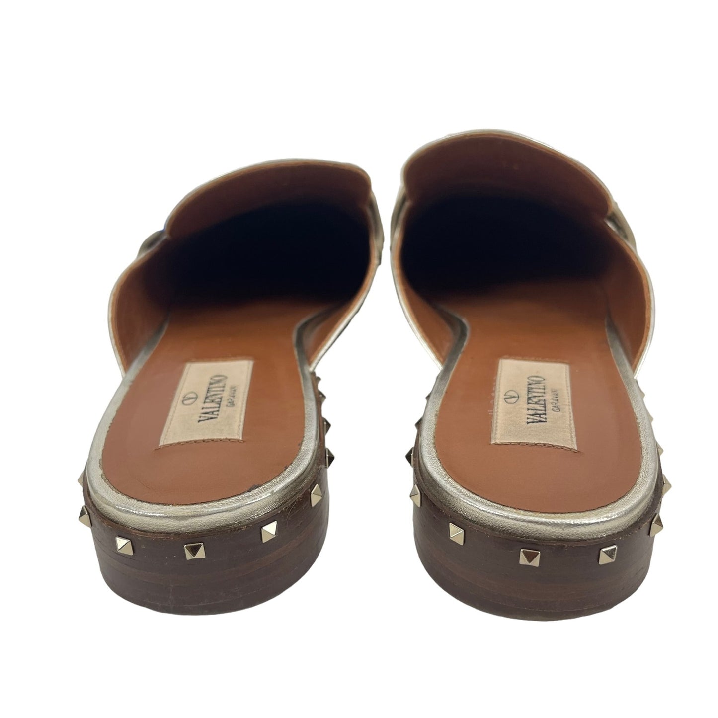 Valentino Garavani Rockstud Leather Mules Slide Agento Gold Size 40.5