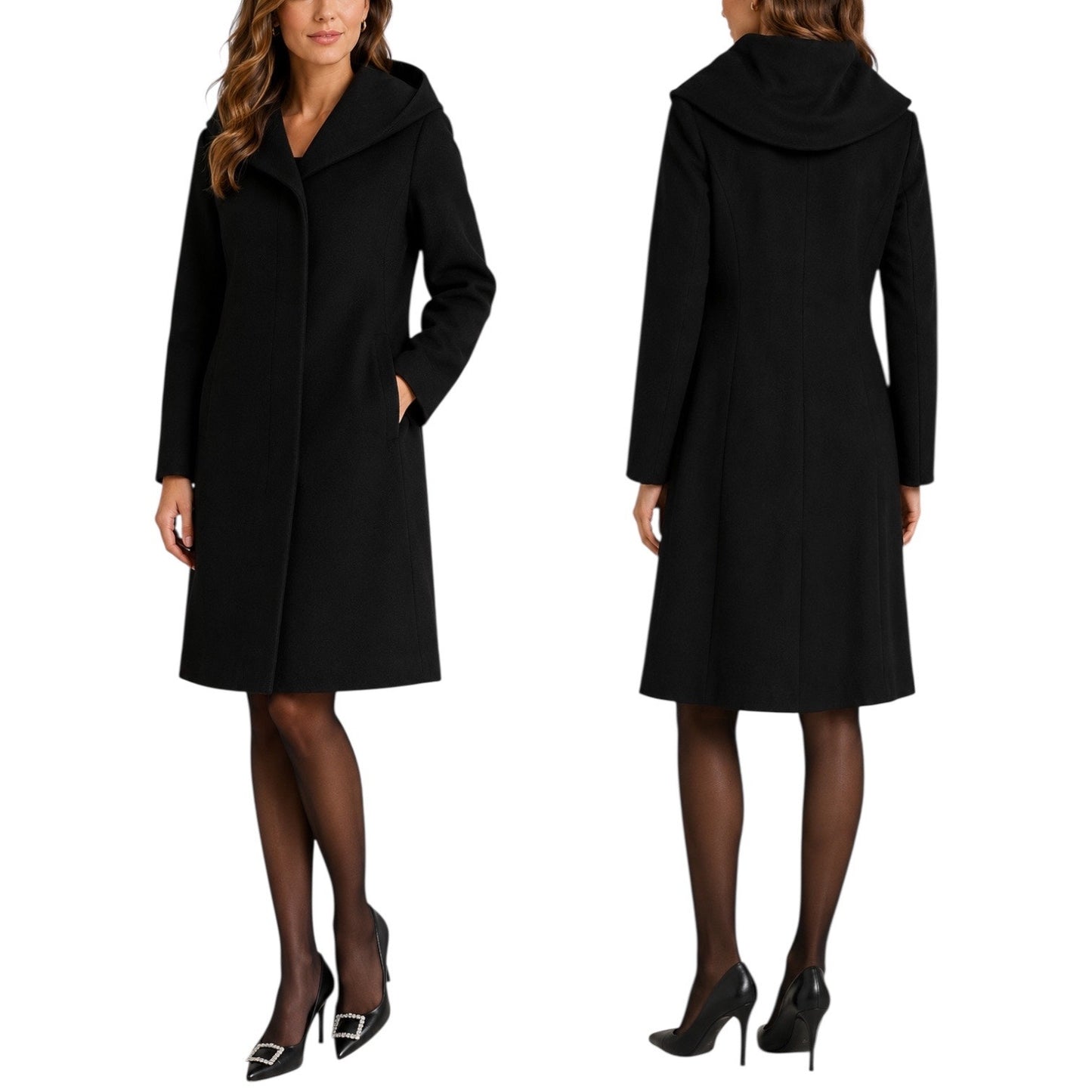 Cole Haan Single Breasted Wool Blend Long Coat Black Size 8