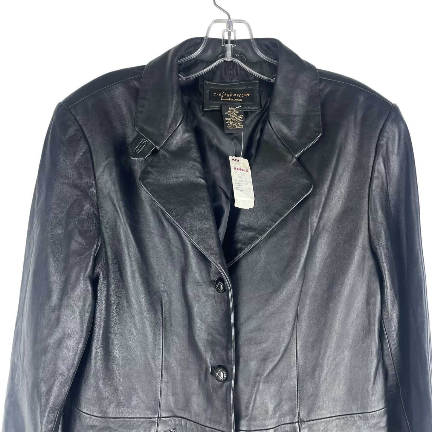 Croft & Barrow Black Lambskin Leather Blazer Jacket 3 Buttons Size M