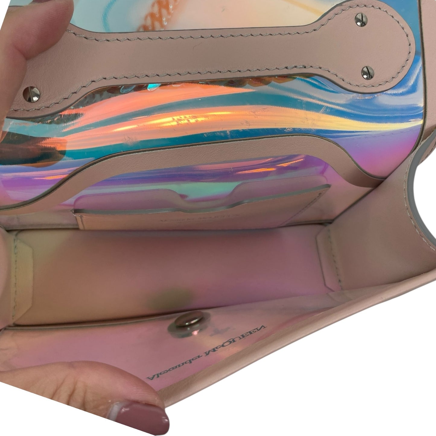 Alexander McQueen Mini Jewelled Crossbody Bag Holographic Pink PVC Leather