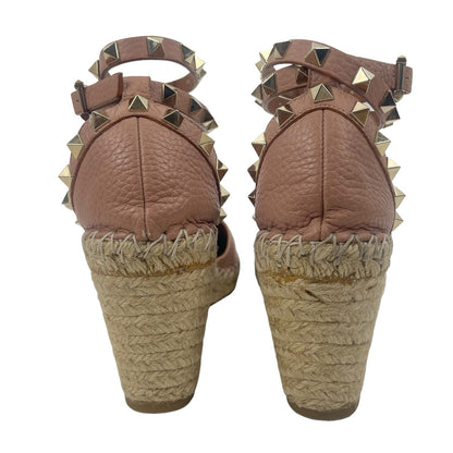 Valentino Garavani Rockstud Double Leather Wedge Espadrille Pink Size 39