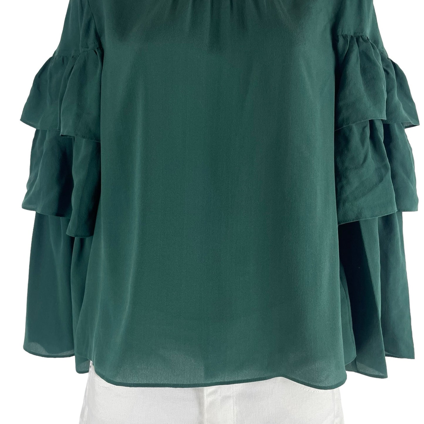 Madewell Silk Ruffle Tiered Sleeve Blouse Top Green Size XS