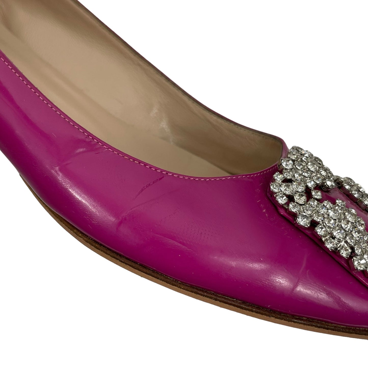 Manolo Blahnik Hangisi Pointed Toe Patent Leather Flats Pink Size 38