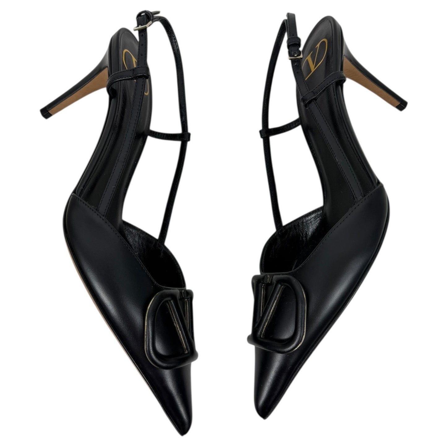Valentino Garavani V Logo Calfskin 80mm Slingback Pump Black Size 36