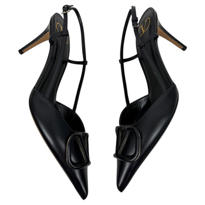Valentino Garavani V Logo Calfskin 80mm Slingback Pump Black Size 36