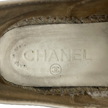 Chanel CC Logo Cap Toe Espadrille Flats Calfskin Leather Neutral Size 40